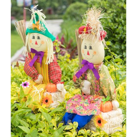 Gardenised Garden Scarecrows Sitting on Hay Bale, PK 2 QI003719